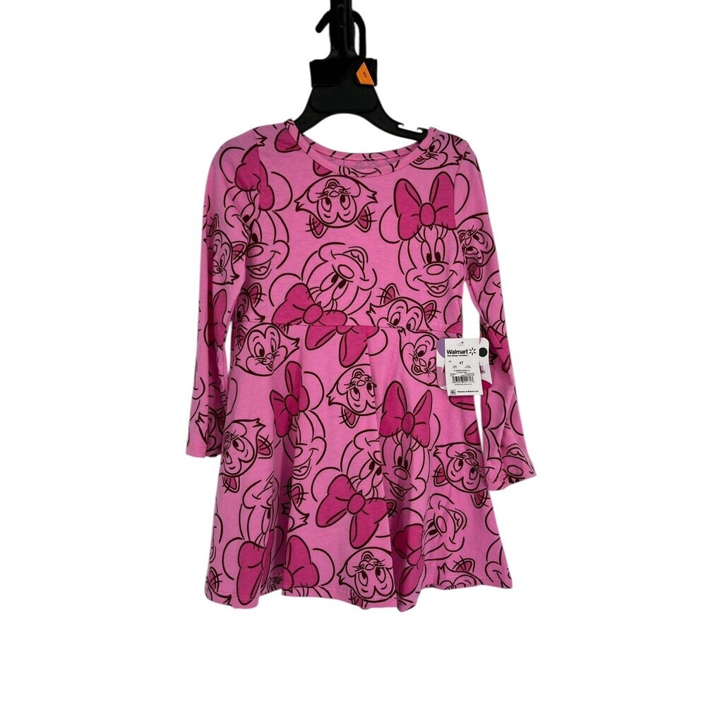 Disney Minnie Mouse Dress 3T Pink Figaro Cat Sketch Print Long Sleeve